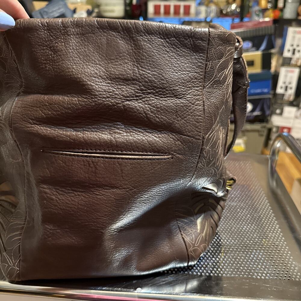 The Sak Collective Ojai Tobacco Dark Brown Leather Hobo Bucket Shoulder Purse - Picture 4 of 10